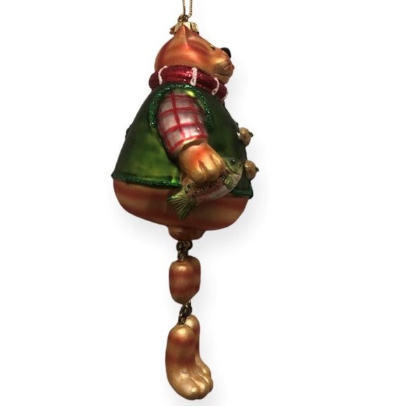 Orange Tabby Cat With Fish Glass Christmas Tree Ornament - Picture 3 of 5